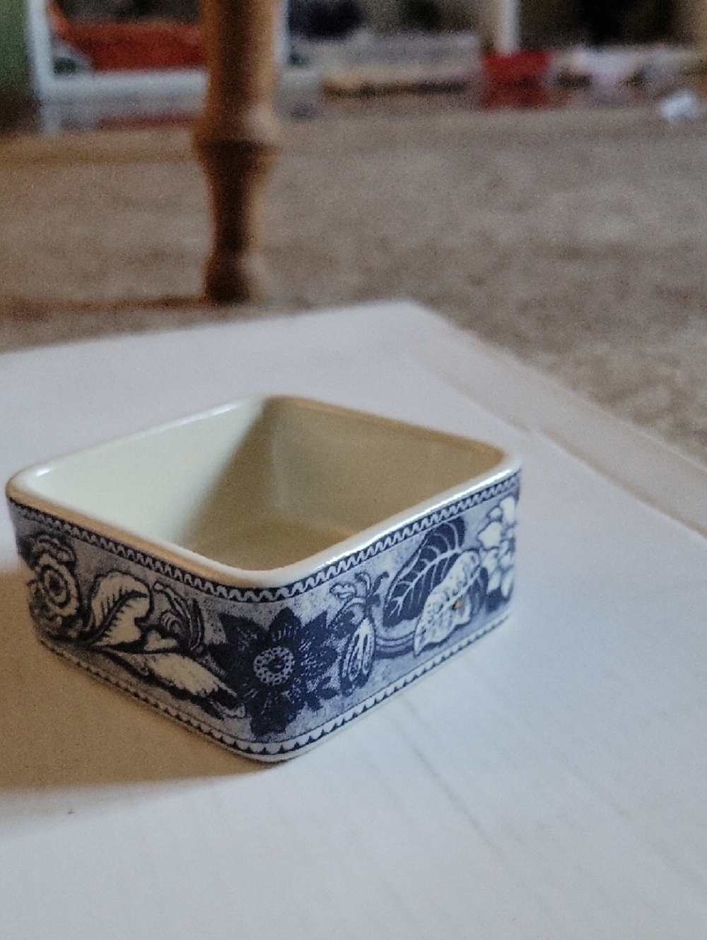 Blue Floral Ceramic Square Bowl - White and Blue - Picture 2 of 3